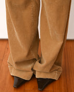 RALPH LAUREN/ Corduroy Cuffed Wide Trousers Brown