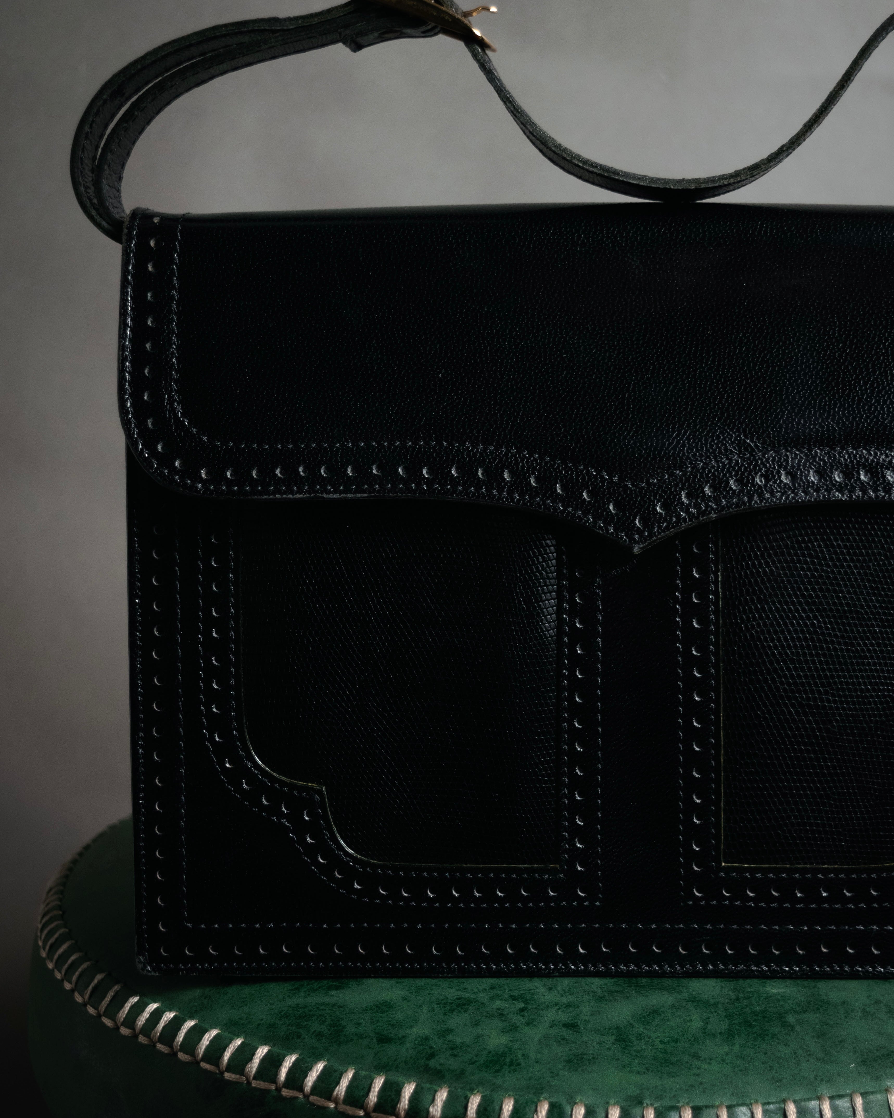 "Yves Saint Laurent" 80’s-90’s Lizard-embossed perforated leather shoulder bag