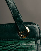 -SPECIAL- "Yves Saint Laurent" 80's-90's Glossy green exotic leather shoulder handbag