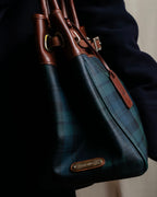 "Ralph Lauren" Blackwatch check canvas leather combination bag