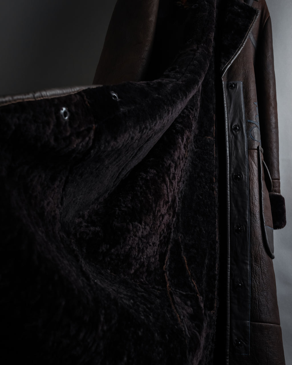 “KENZO” 80’s Folkloric shearling-lined leather long coat