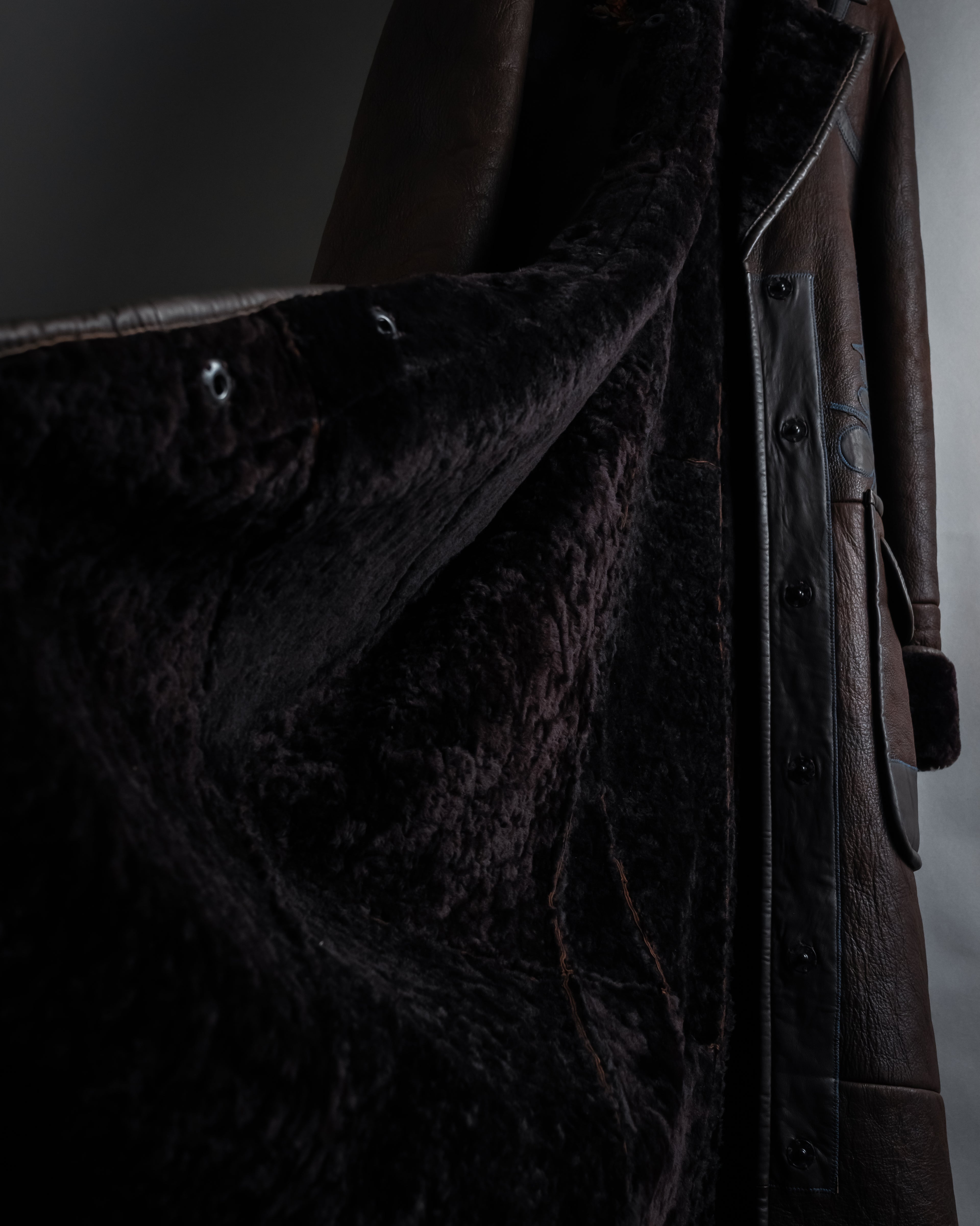 “KENZO” 80’s Folkloric shearling-lined leather long coat