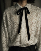 "GUCCI" Michele period floral lace design bow tie shirt
