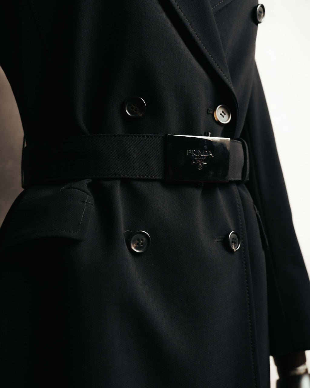 "PRADA" 00's-10's Belted double-breasted wool coat