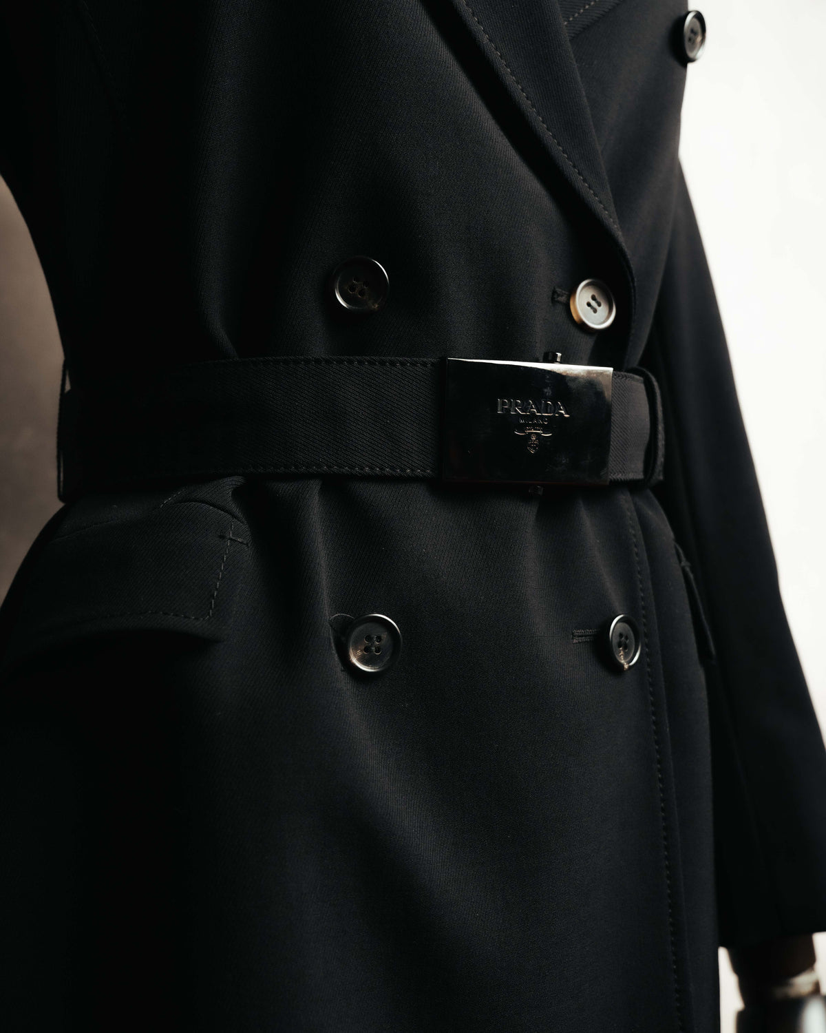 "PRADA" 00's-10's Belted double-breasted wool coat