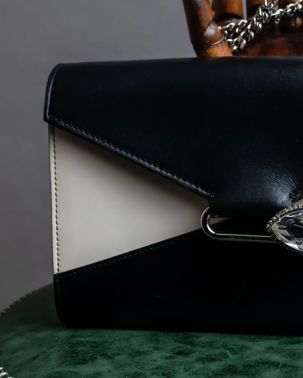 "Alexandar McQueen" Two-tone crystal clasp leather shoulder wallet