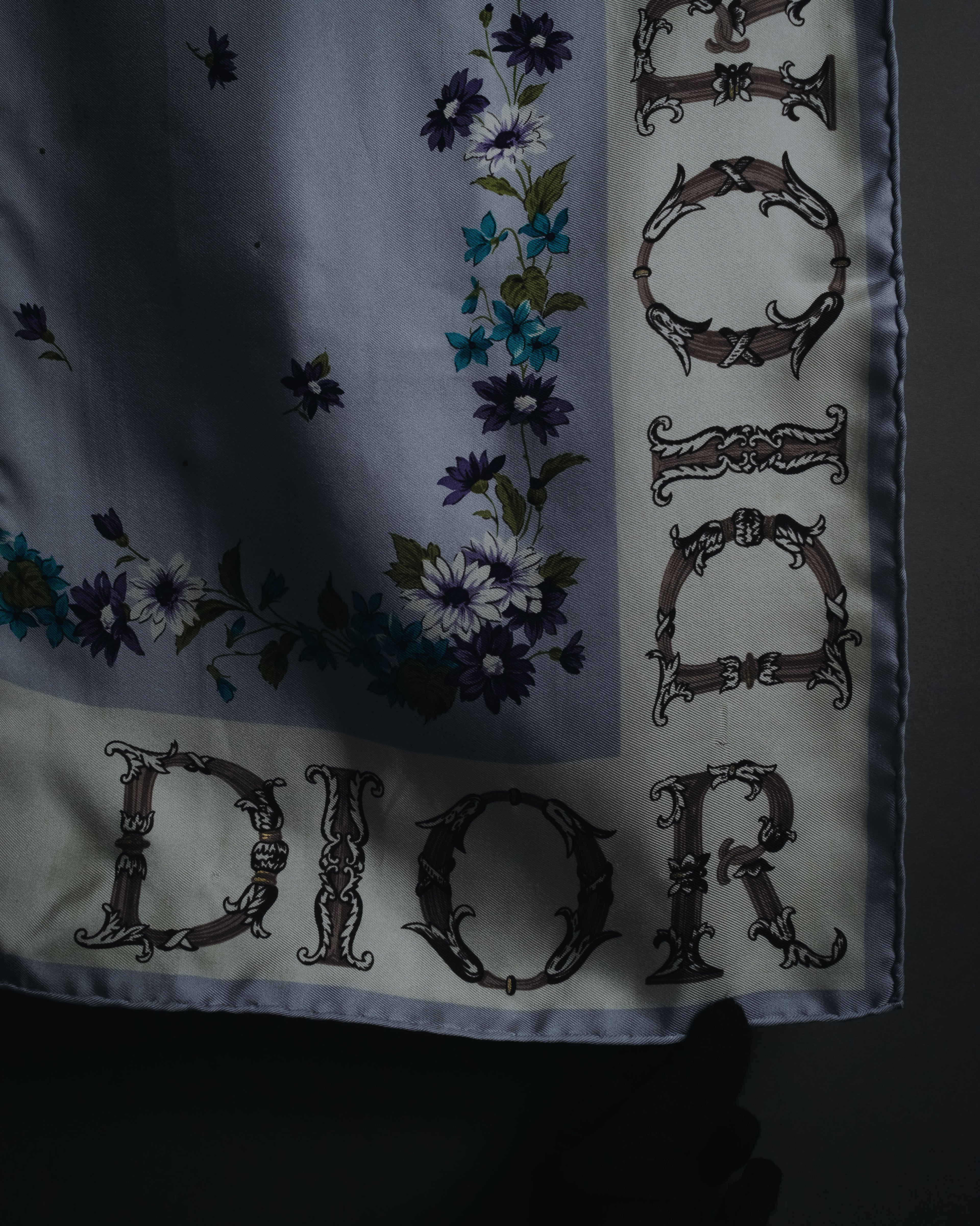 "Christian Dior" 80’s-90’s botanical dior typography silk scarf