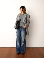 CÉLINE/ Classical Tight Fit Crew Neck Striped Top Navy × White