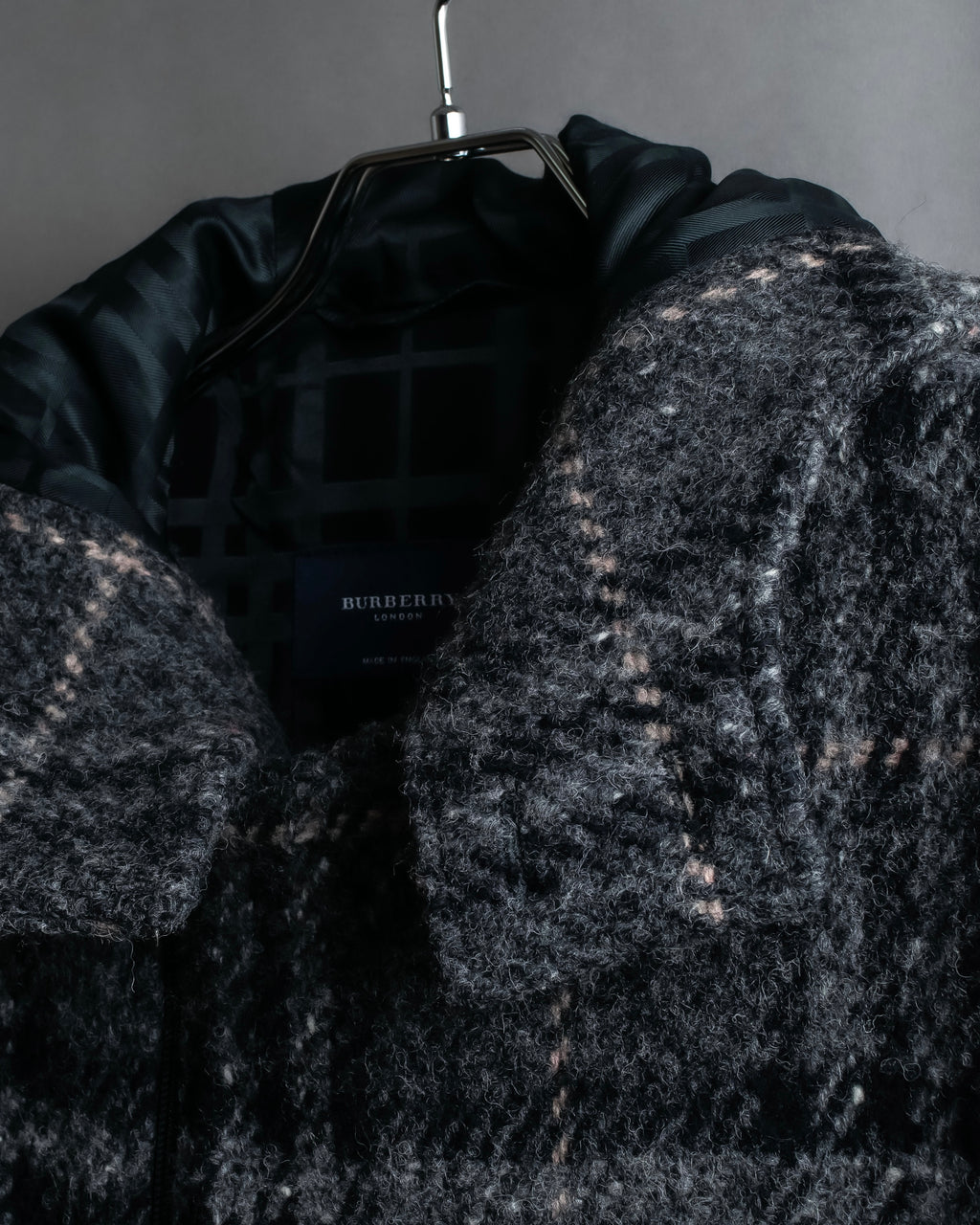 "BURBERRY" Check pattern double zipper hooded coat