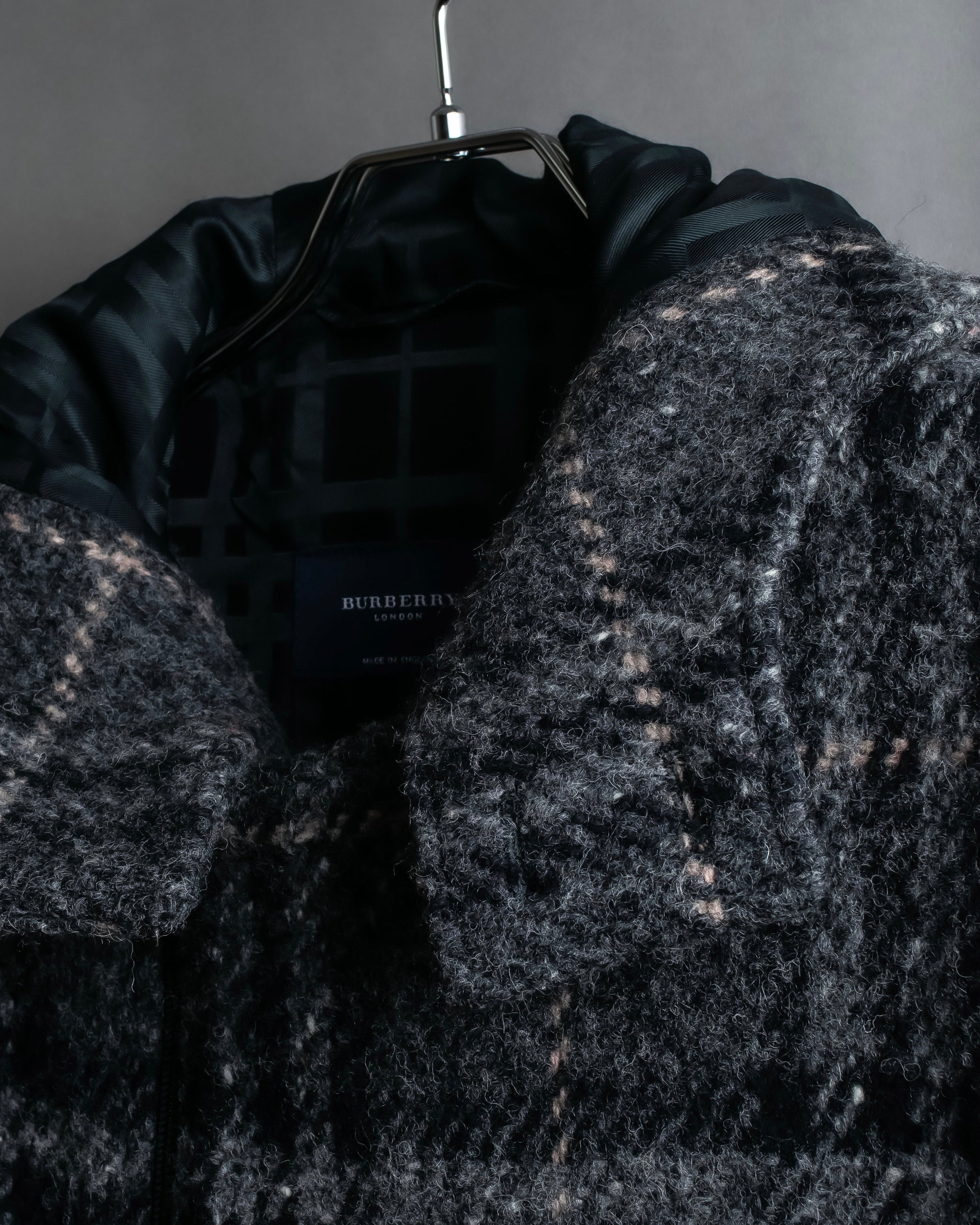 "BURBERRY" Check pattern double zipper hooded coat