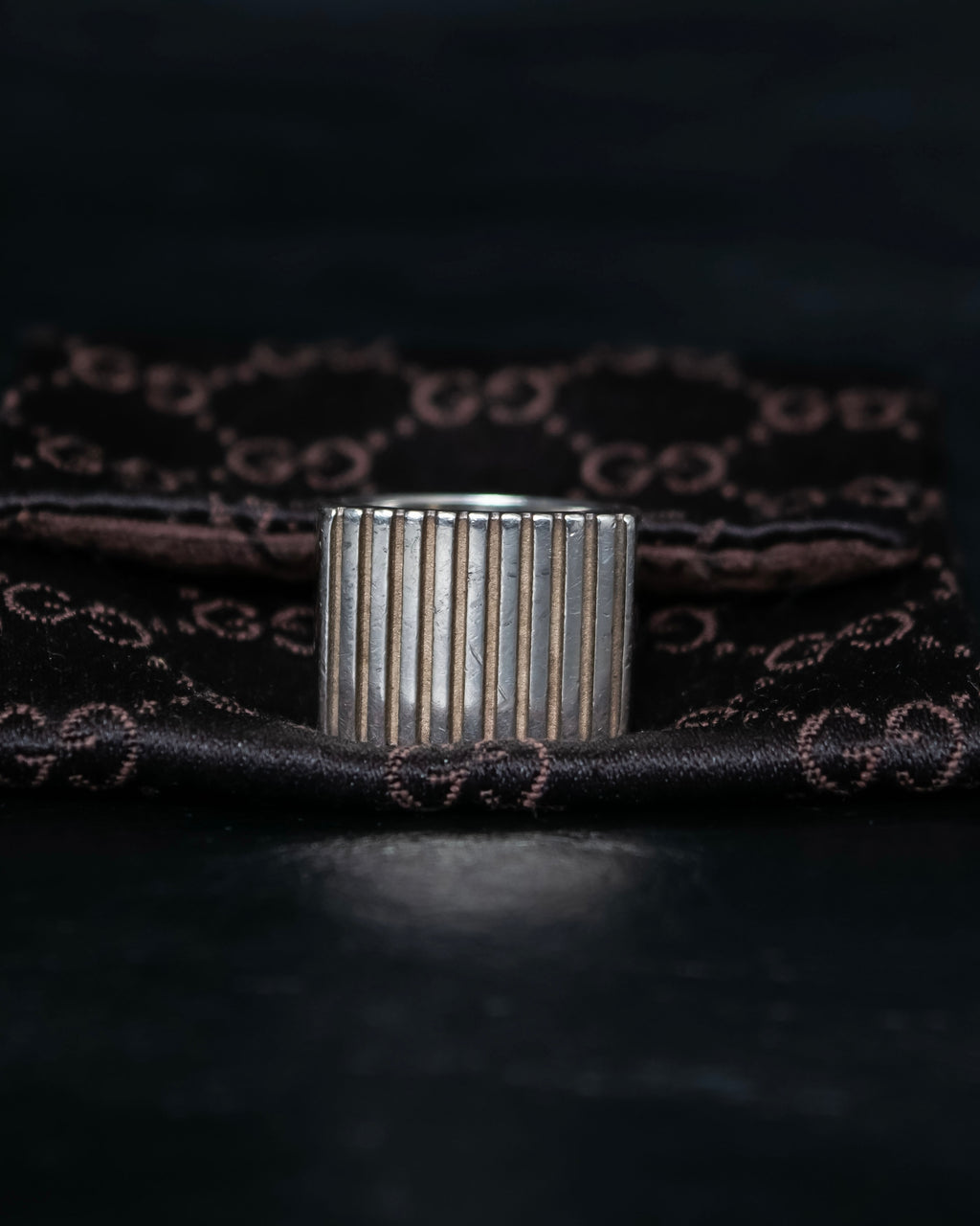 "GUCCI" Striped design sterling silver ring