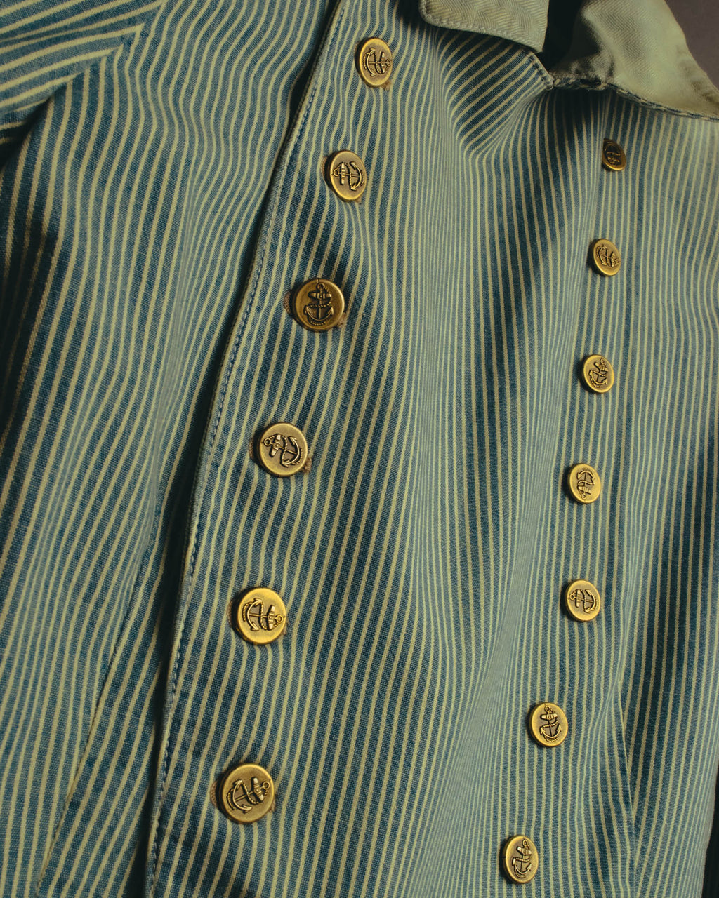 -SPECIAL- "Ralph Lauren" 00's Hickory stripe cotton double-breasted marine jacket
