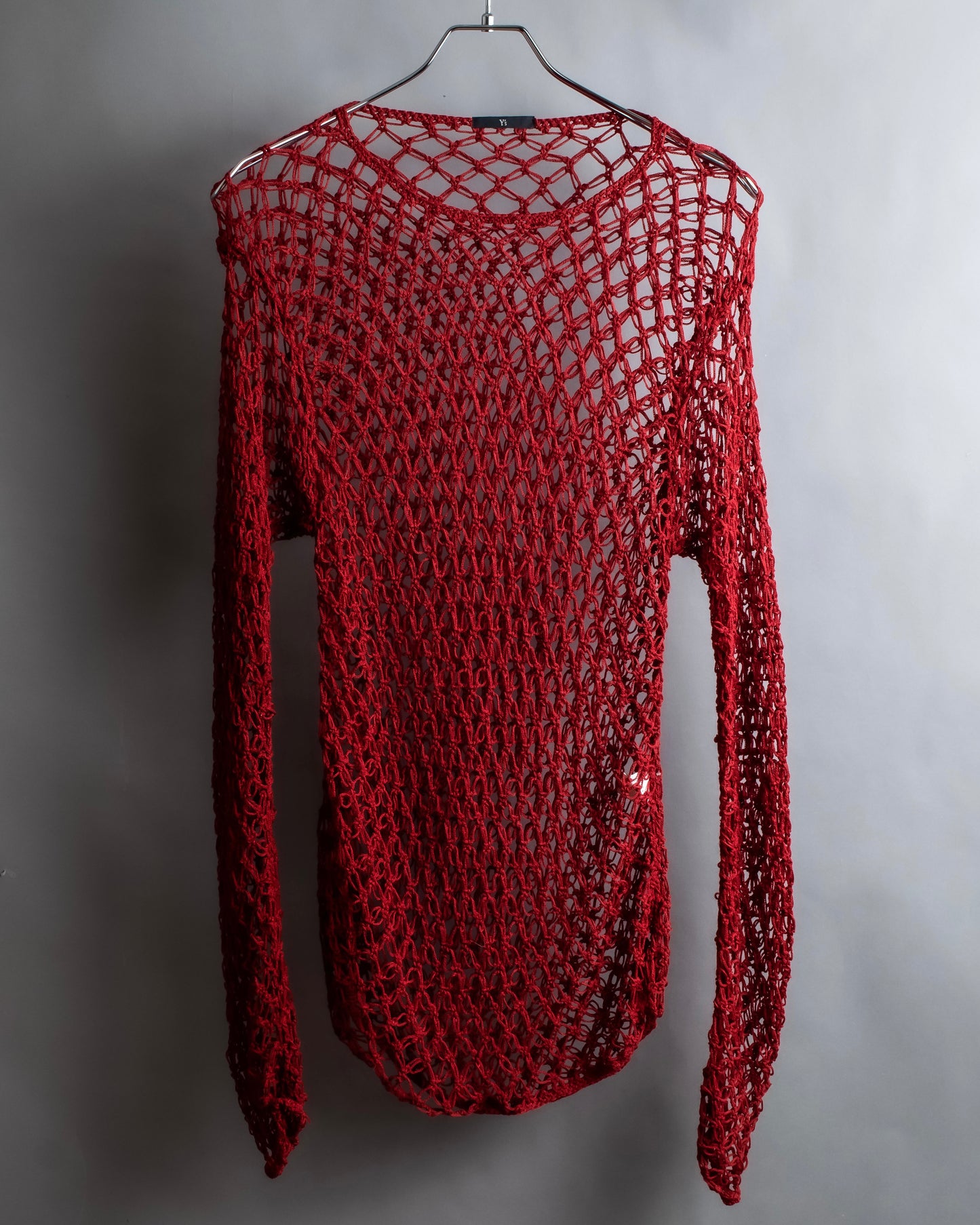 "Y's" Vivid red color mesh knit pullover