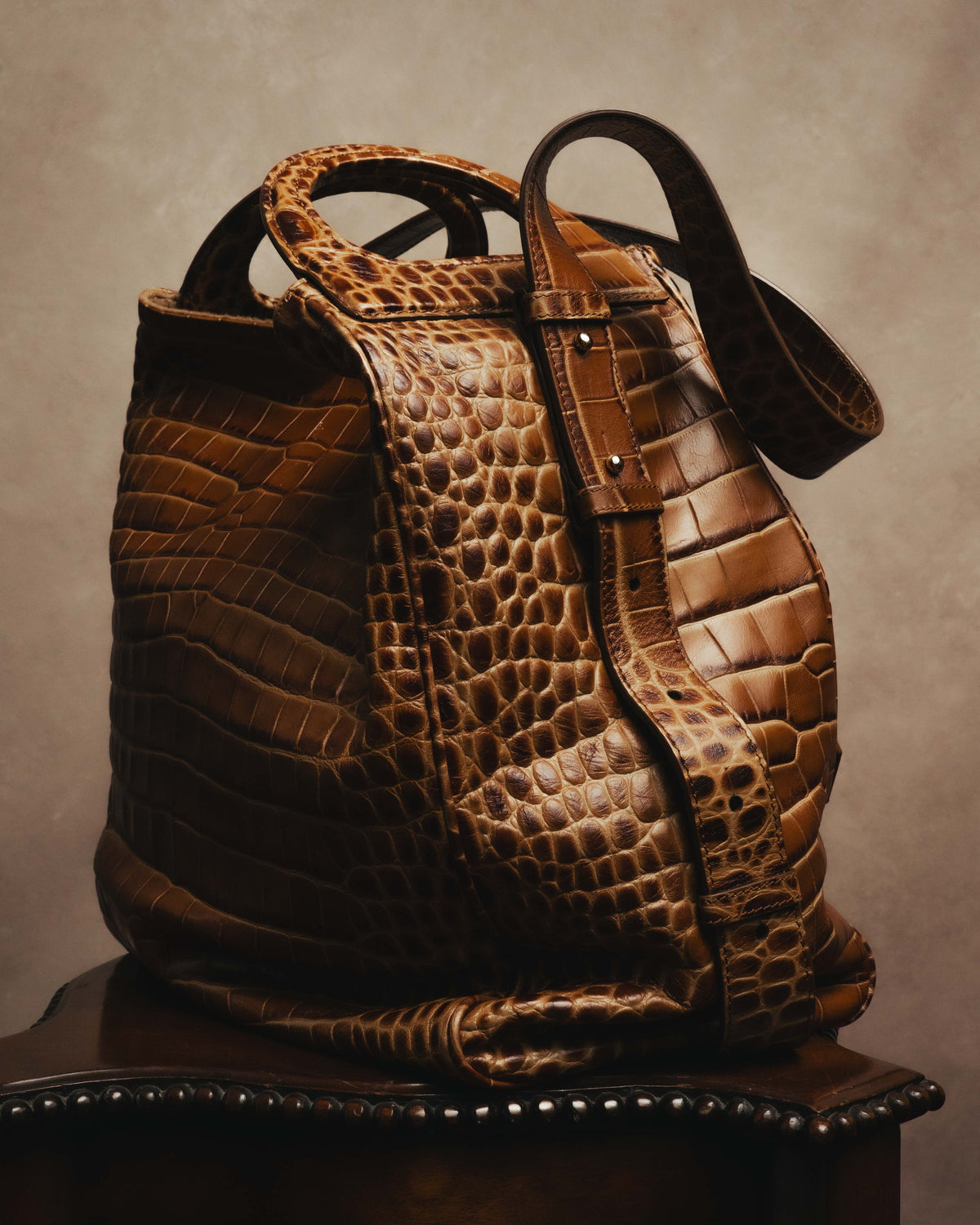 “Max Mara” 00’s-20’s crocodile-embossed 2way backpack