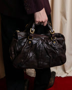 "MIU MIU" Tuck pleat design leather hand bag