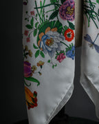 "GUCCI" 80's Flora motif vintage silk scarf