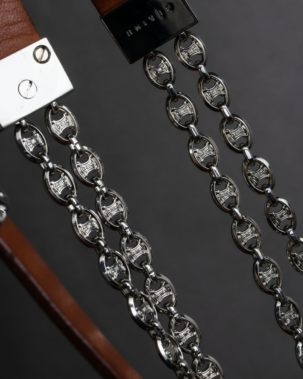 "CELINE" Oval link chain design leather combination belt