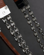 "CELINE" Oval link chain design leather combination belt