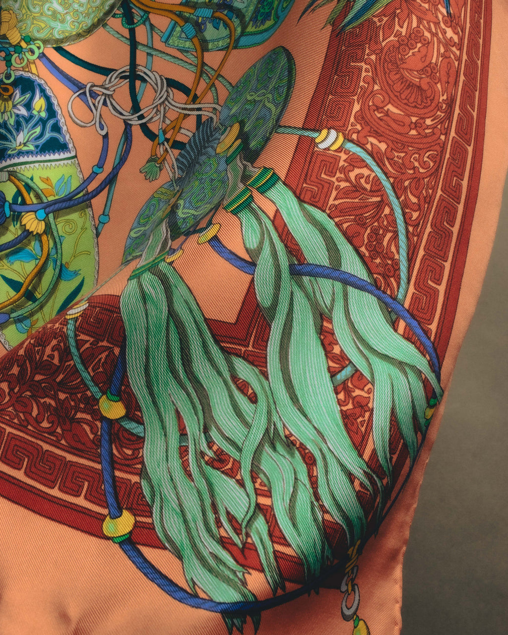 "GUCCI" Late 70's-early 90's oriental motif silk scarf