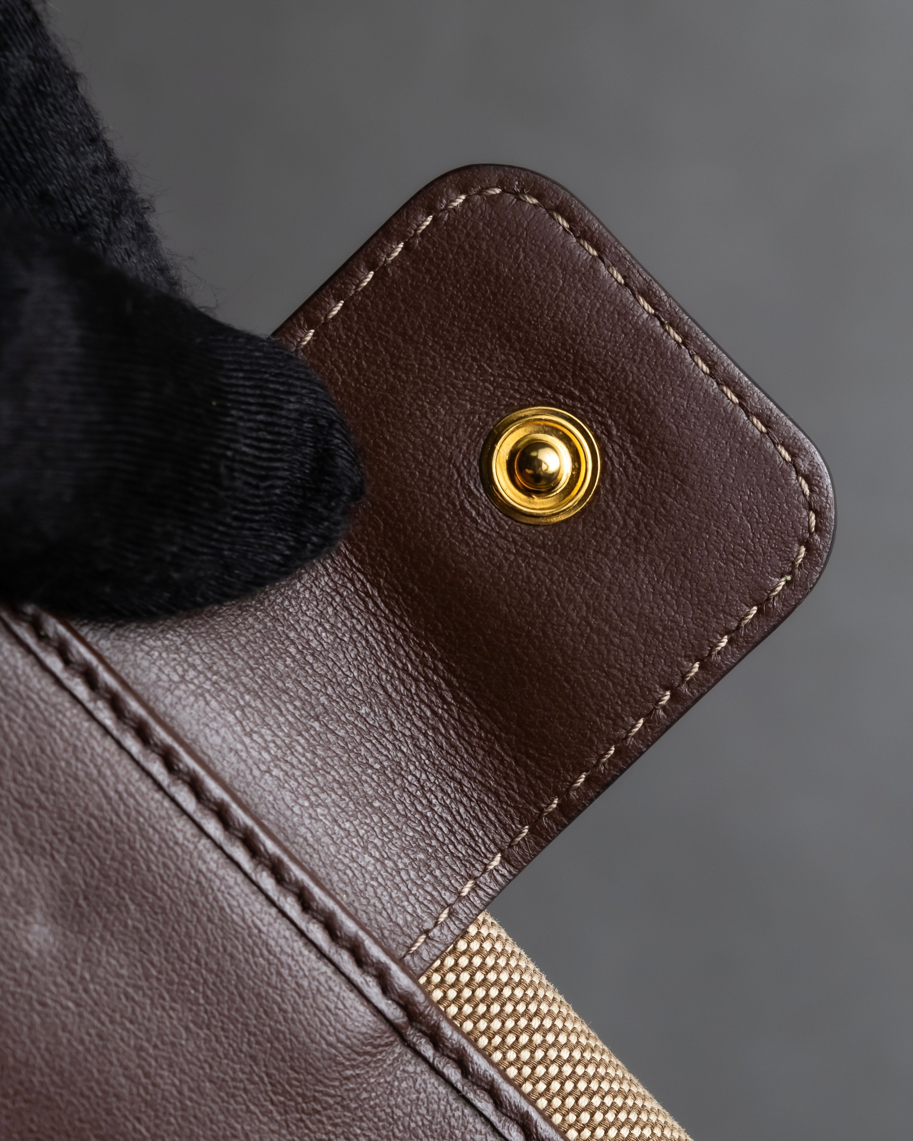 "PRADA" Logo engraved canvas＆leather combination short wallet