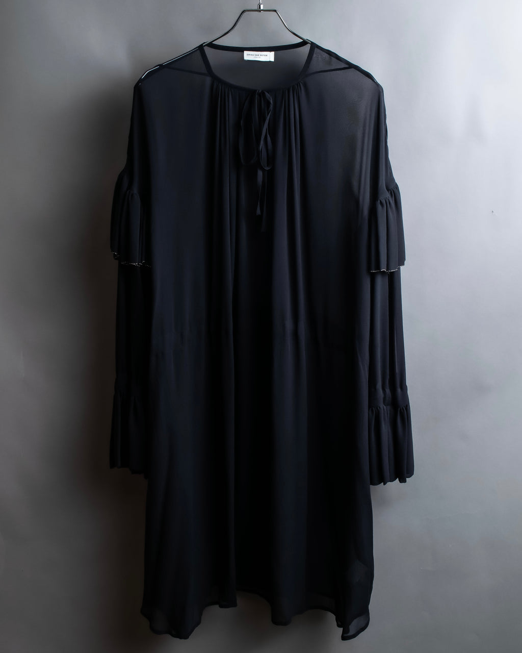 "DRIES VAN NOTTEN" Gather tiered design sheer black dress