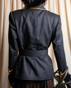 "HERMES" Vintage leather piping design belted tailored jacket