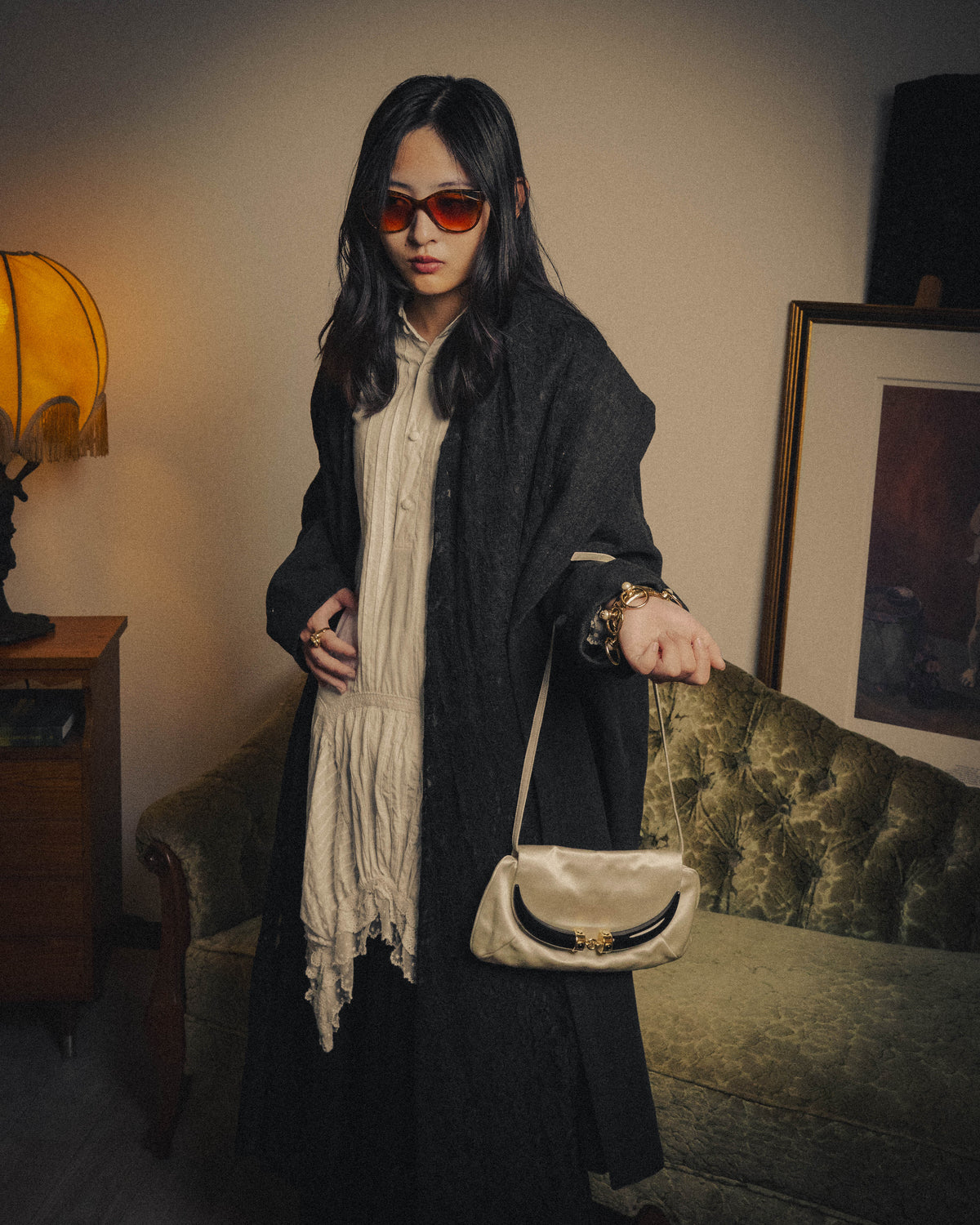 –SPECIAL– “DOLCE & GABBANA” 90’s Lace-trimmed shawl-collar wool robe coat