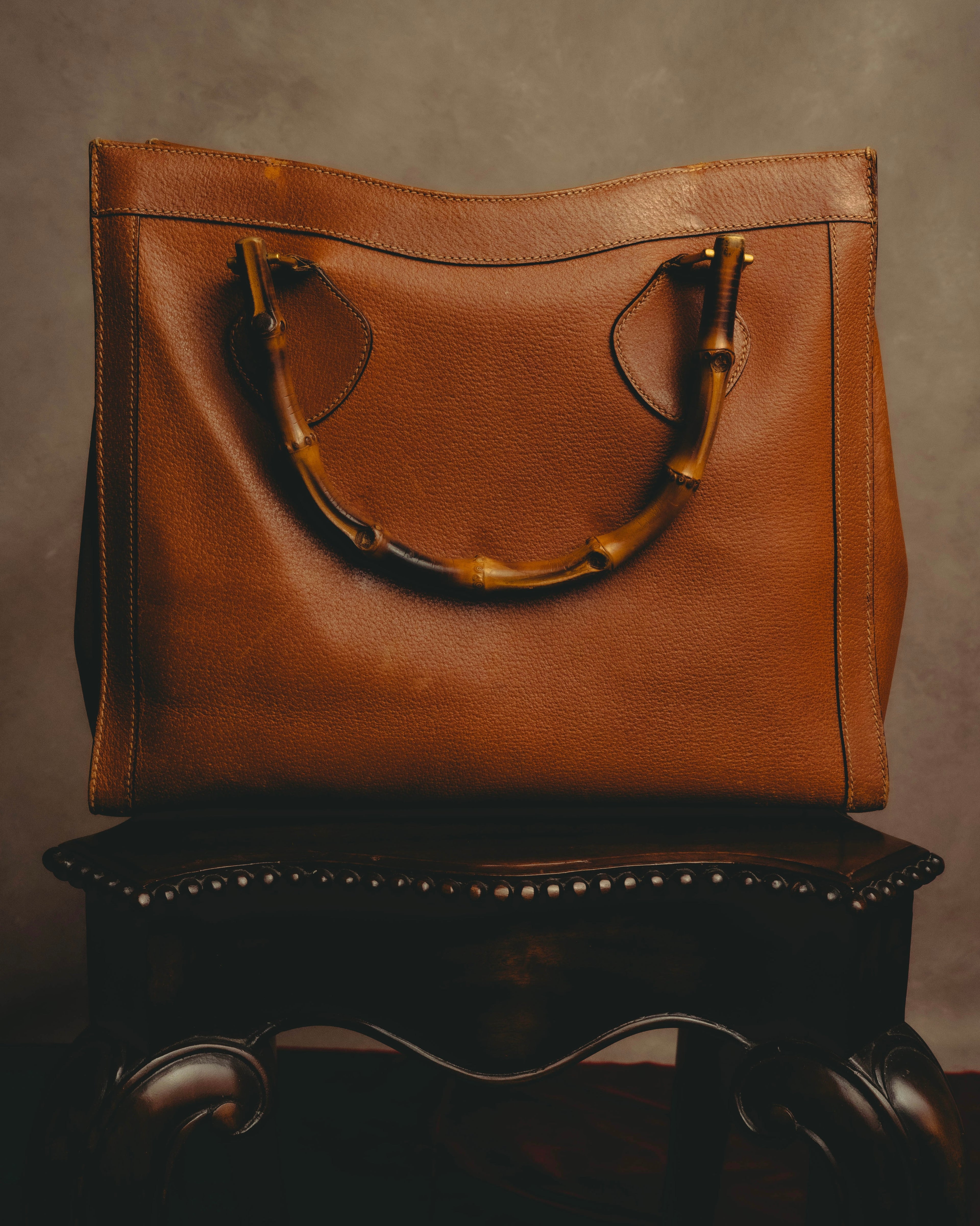 "GUCCI" 80's-90's Bamboo handle leather tote bag