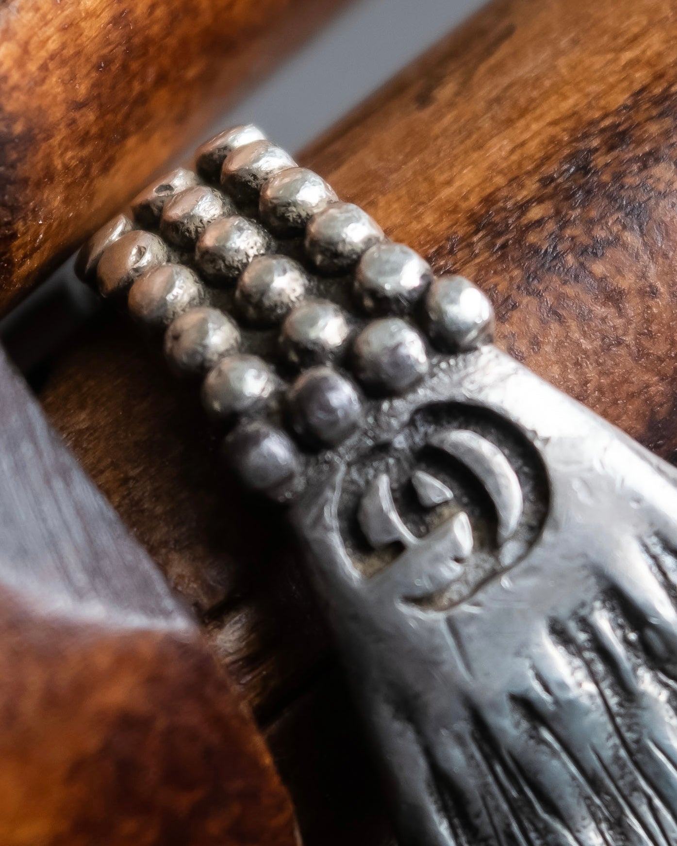 "GUCCI" Anger Forest series wolf motif turquoise stone design silver ring