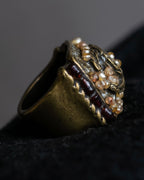 "CHANEL" Glass pearl Coco mark motif gold ring