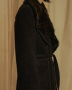 "FENDI" 90’s-00’s Sculptural belted leopard cat fur collar alpaca coat