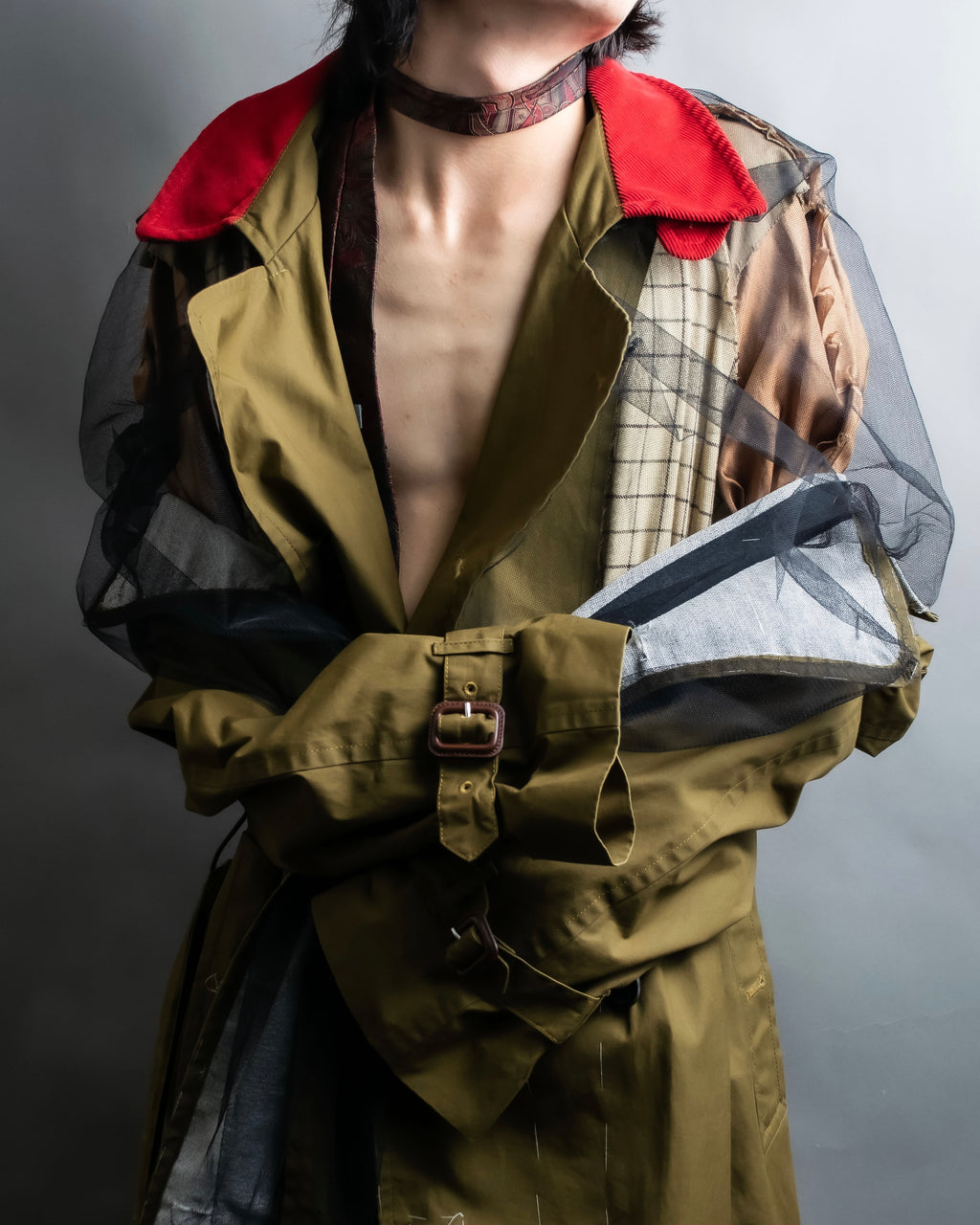 "MAISON MARGIELA" 20AW reconstructed tulle docking trench coat