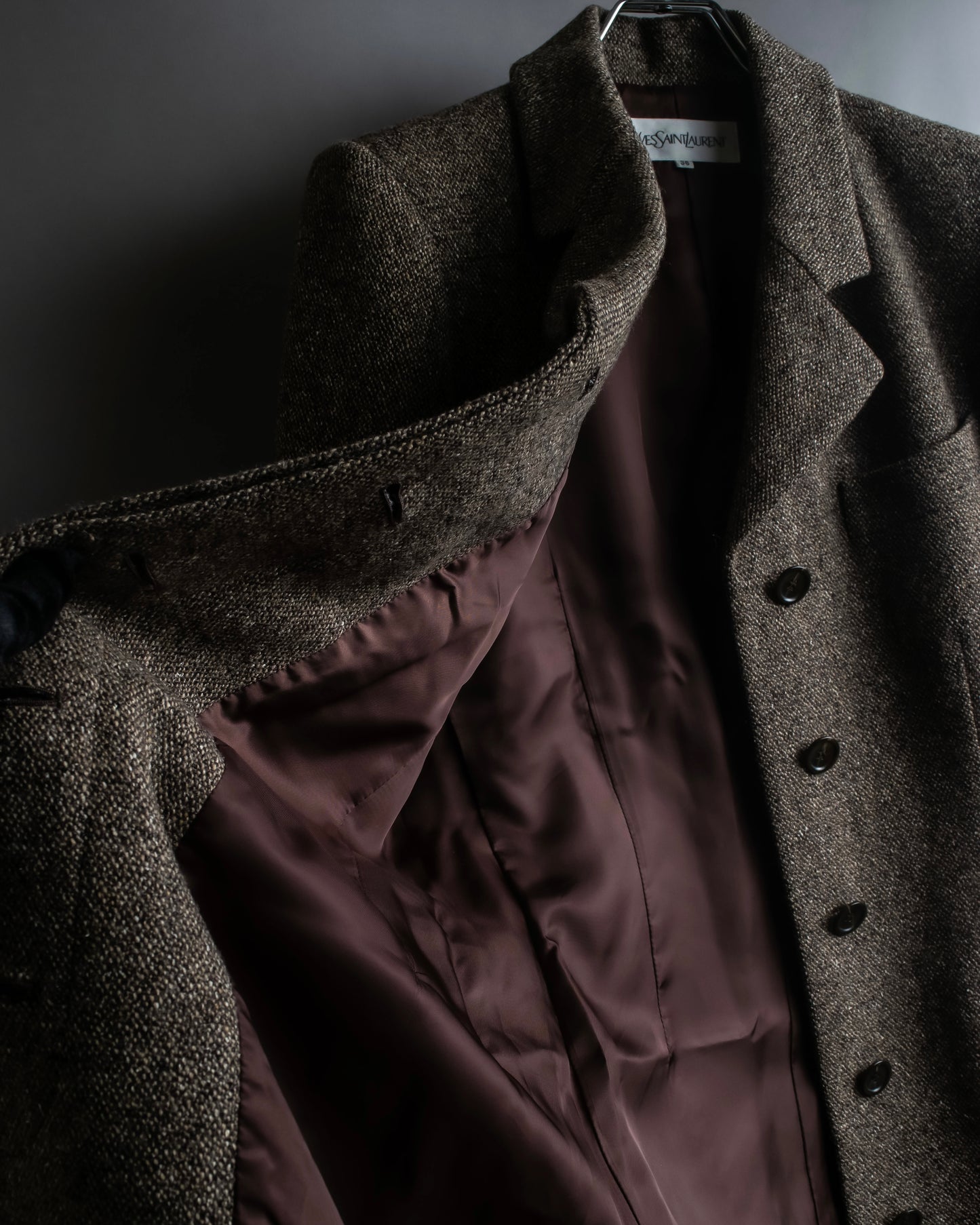 "Yves Saint Laurent Rive Gauche"
Fly front tweed chester coat