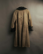 “LOEWE” 70’s-early 90’s Suede shearling belted long coat