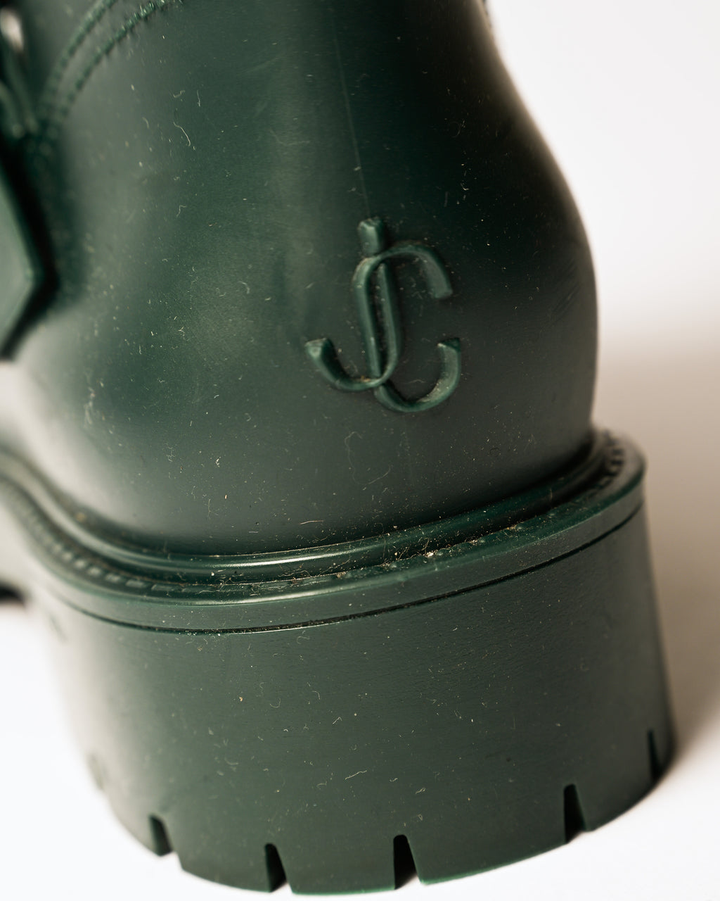 JIMMY CHOO/ Belts Detailed Rubber Rain Boots Dark Green