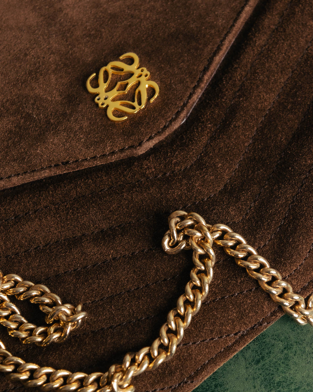 “LOEWE” 80’s-90’s Suede anagram chain shoulder bag