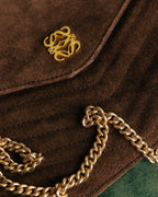 “LOEWE” 80’s-90’s Suede anagram chain shoulder bag