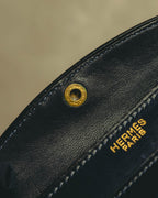-SPECIAL- “HERMÈS” 50’s-60’s sculptural oval clasp midnight navy leather handbag