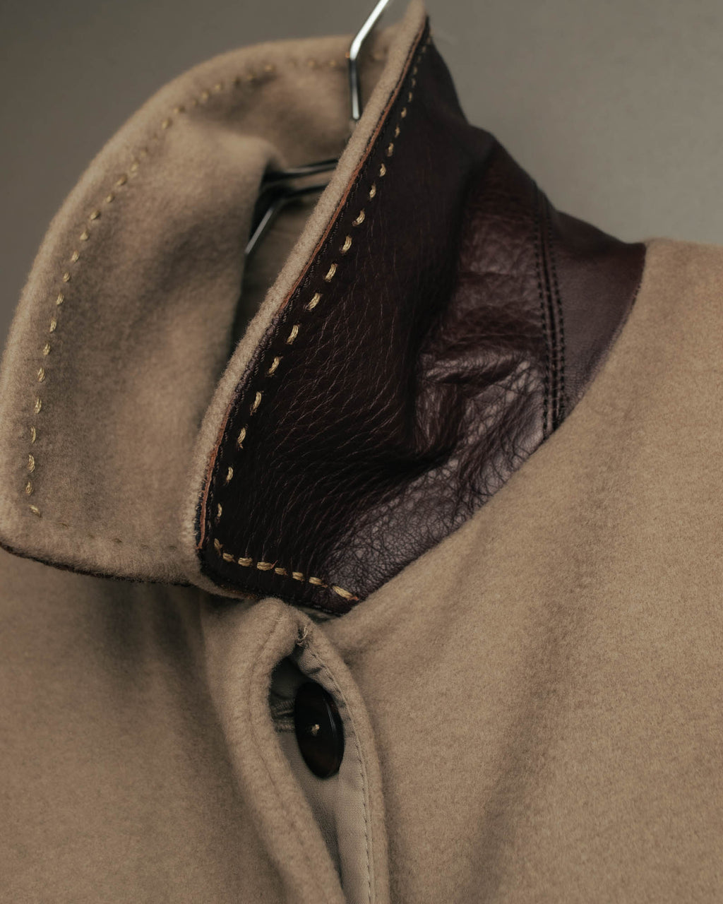 -SPECIAL- "FENDI" 90's-00's Cashmere blend long coat with leather contrast