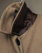 -SPECIAL- "FENDI" 90's-00's Cashmere blend long coat with leather contrast