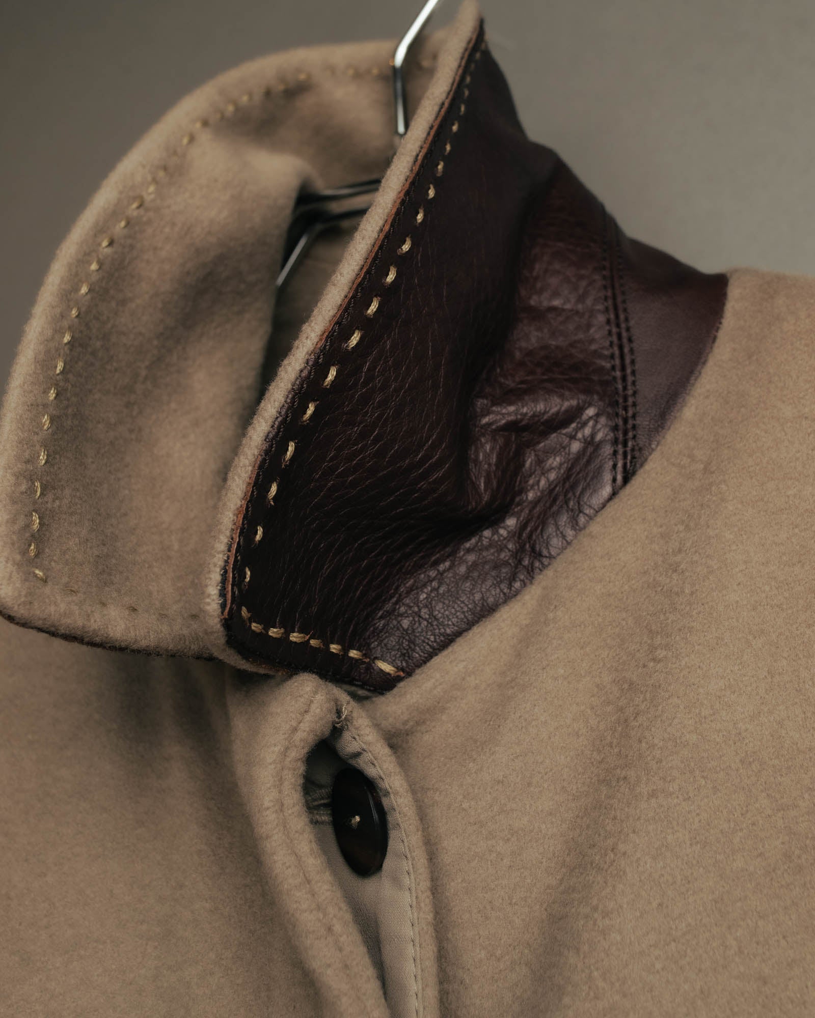-SPECIAL- "FENDI" 90's-00's Cashmere blend long coat with leather contrast