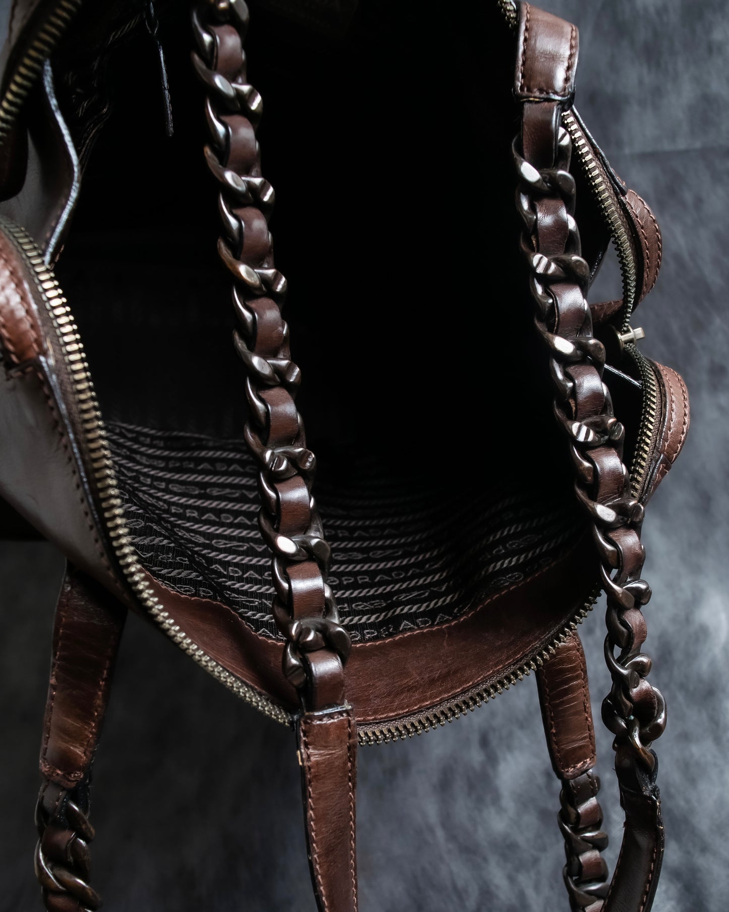 "PRADA" Brown leather chain shoulder bag