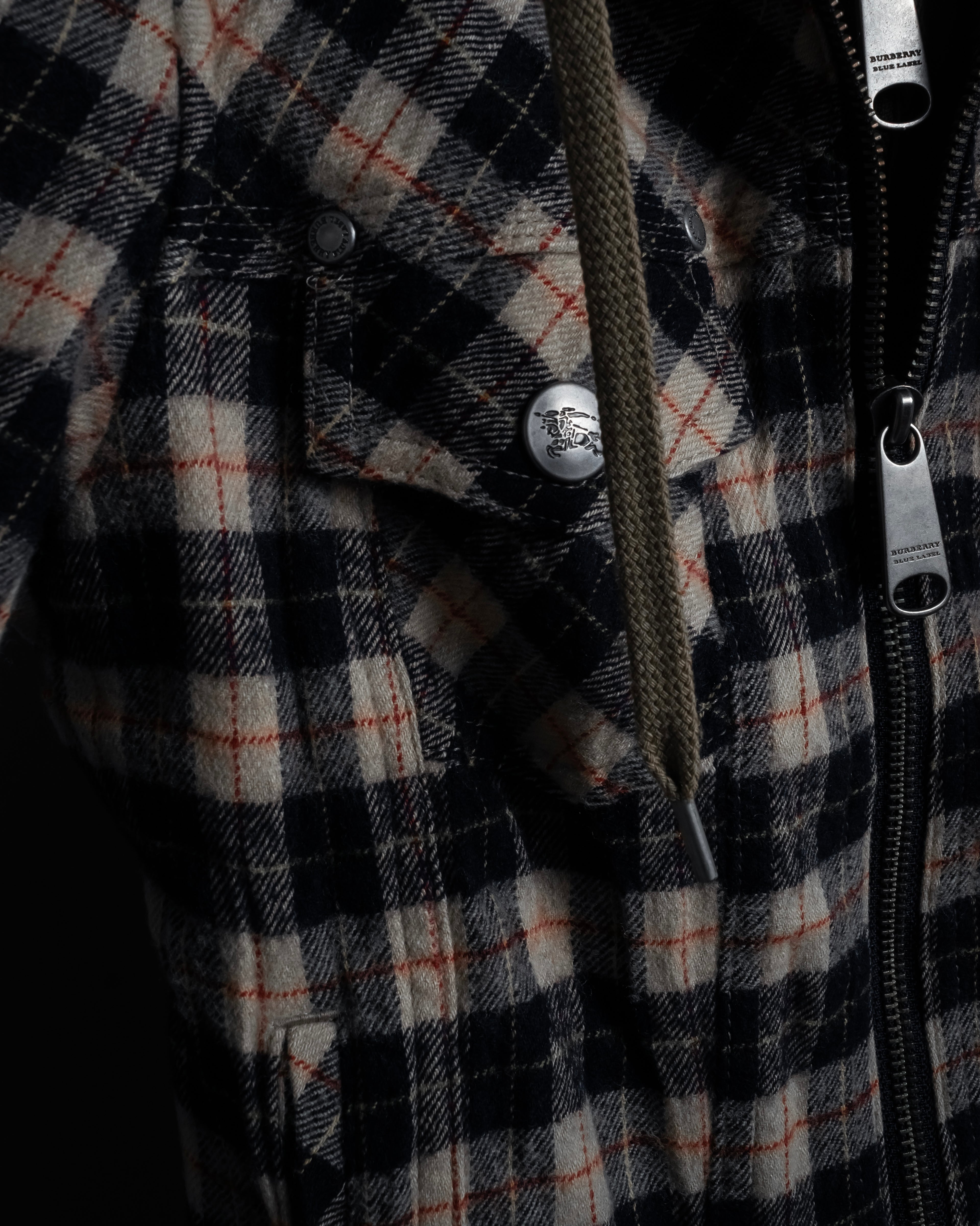 "BURBERRY Blue Label" Layered docking design hooded zip jacket