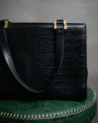 “YVES SAINT LAURENT” 90’s–Early 00’s Croc embossed leather woven stitch tote bag