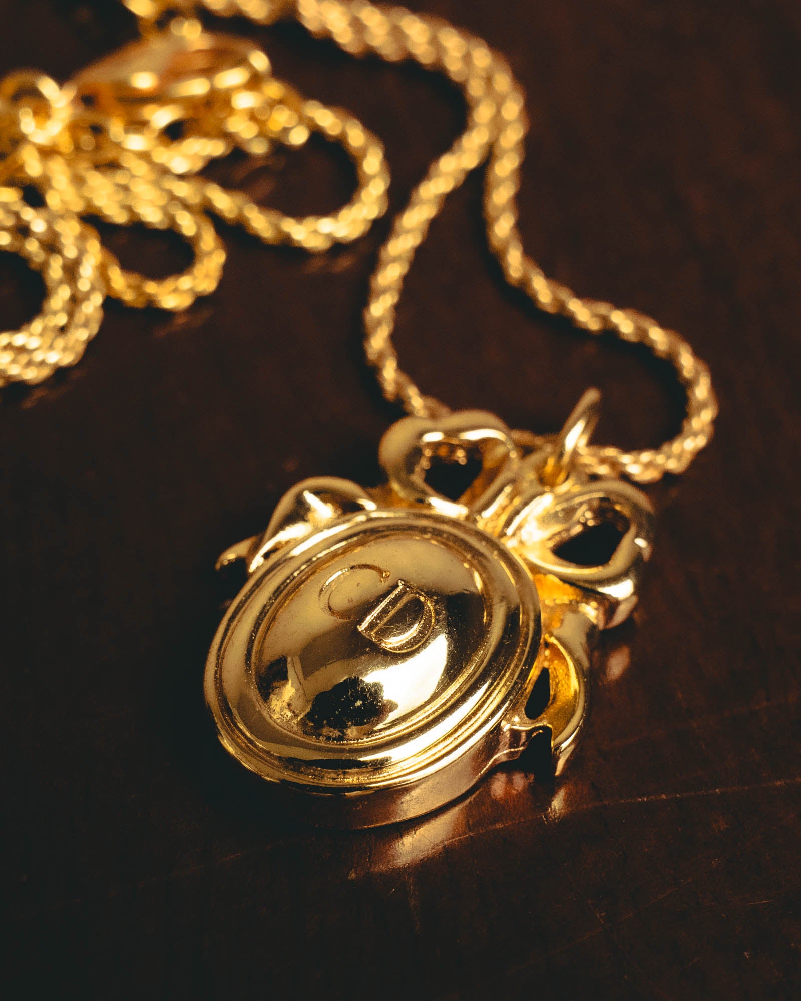 "Christian Dior" 80's-90's Gold monogram pendant necklace