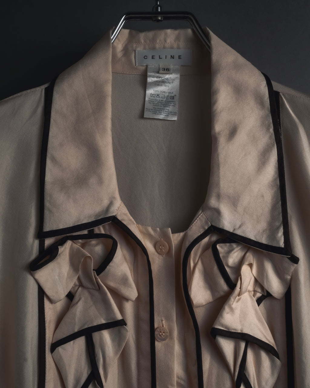 "CELINE" 00’s Piped ruffle silk blouse