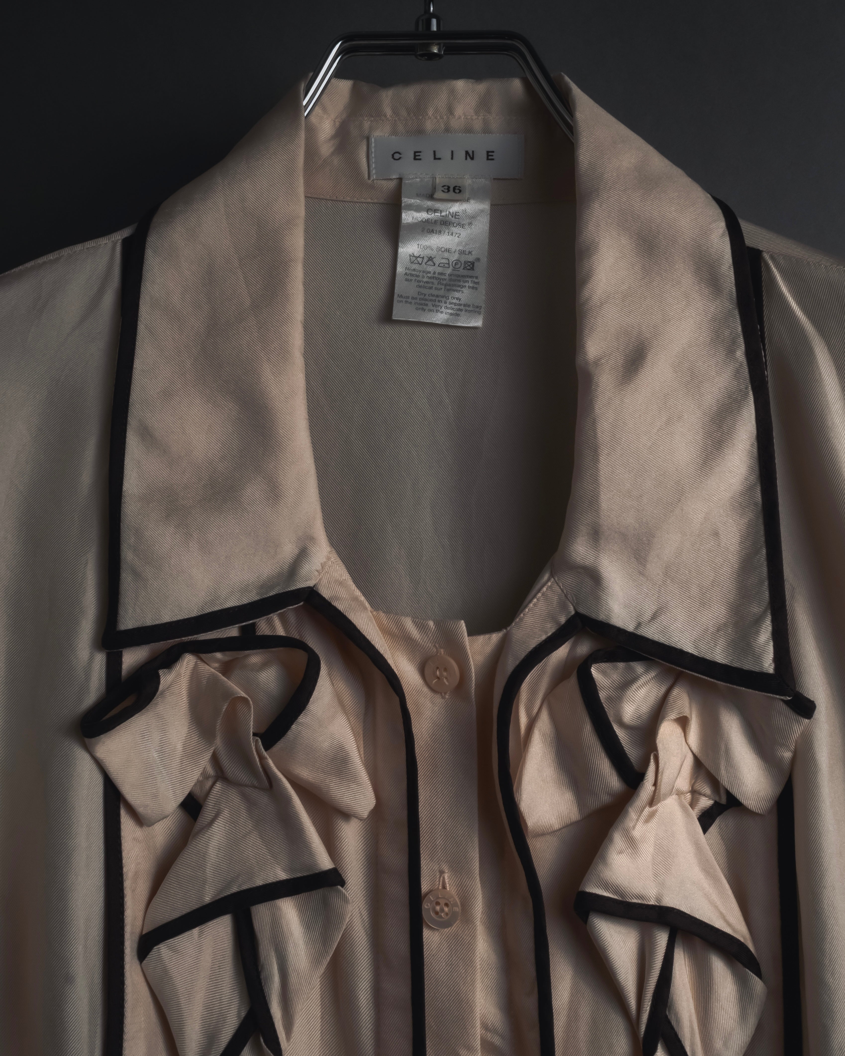"CELINE" 00’s Piped ruffle silk blouse
