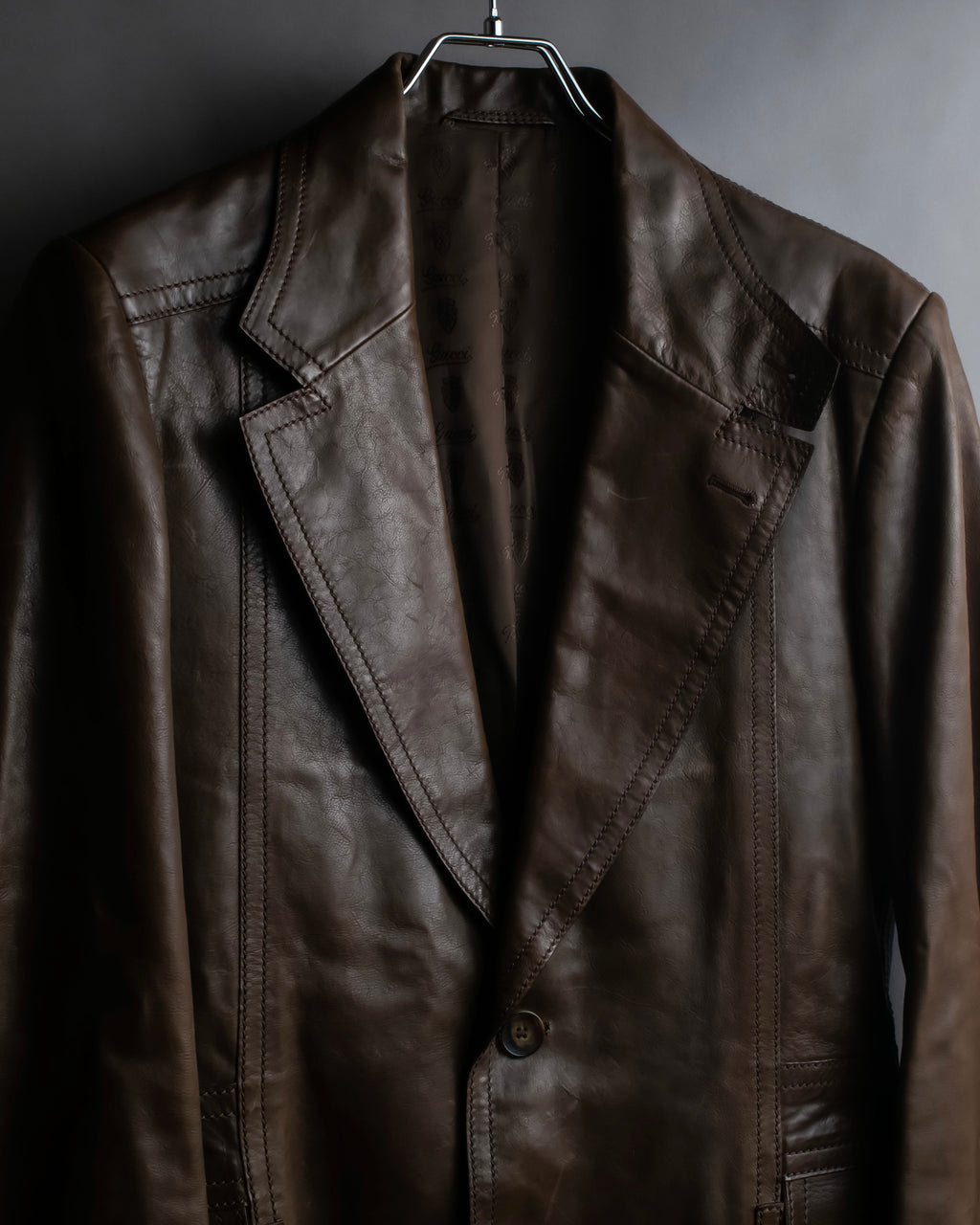 "GUCCI" Oversized calf leather tailored jacket