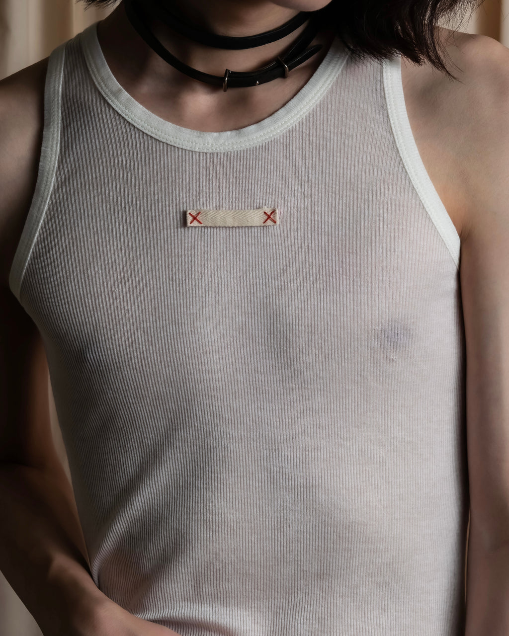 "MAISON MARGIELA" Stitch design net sheer tank top