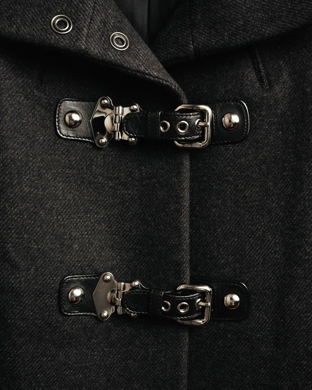 “miu miu” 00’s-10’s Wool angora leather buckle coat